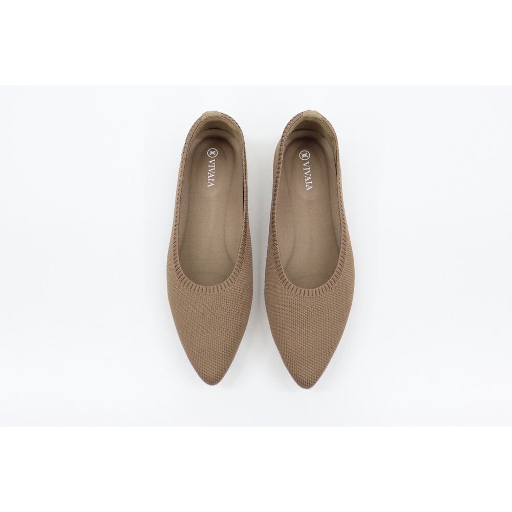 Vivaia Pointed Knit Ballet Flats in Taupe. - Picture 3 of 15
